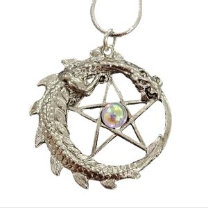 Vintage Dragon and Pentagram Pendant and Chain Necklace JPI 2000